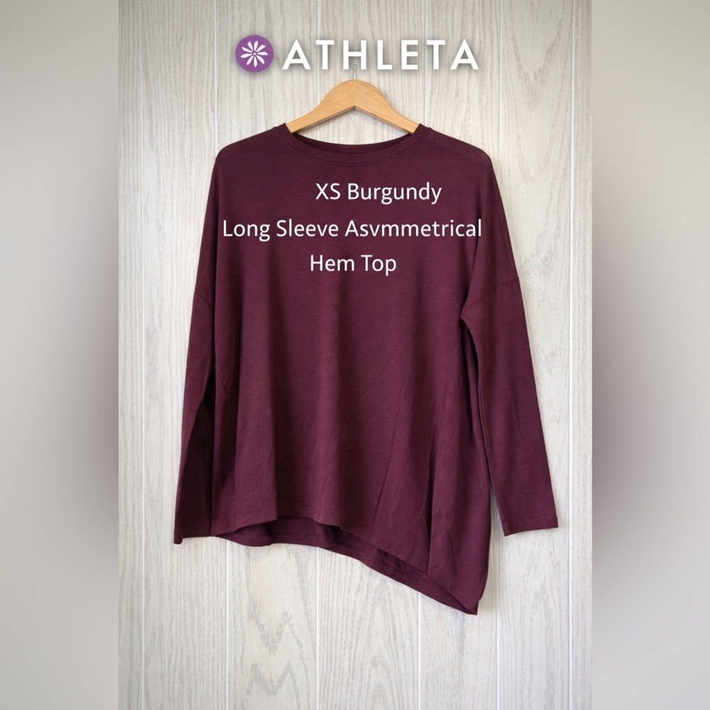 Athleta XS Burgundy Long Sleeve Asymmetrical Hem Top - Picture 1 of 5